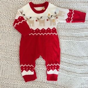 Christmas Romper Baby Knit Long Sleeve Elk Printed Jumpsuit 0-6 Months
